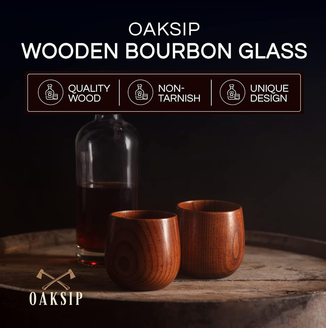 Oaksip | Premium Wooden Bourbon & Whiskey Glasses