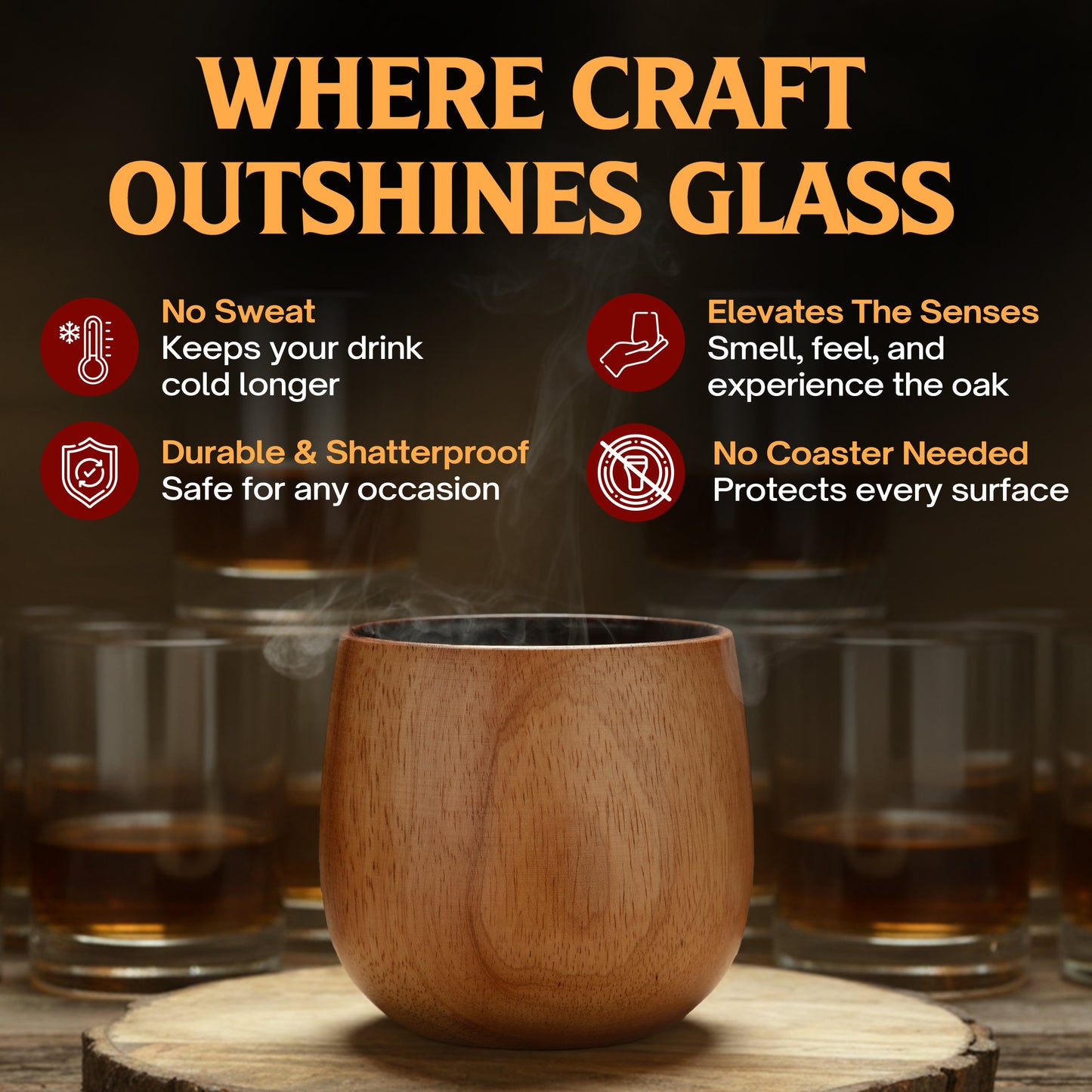 Oaksip Wooden Whiskey & Bourbon Glass (2 Pack)